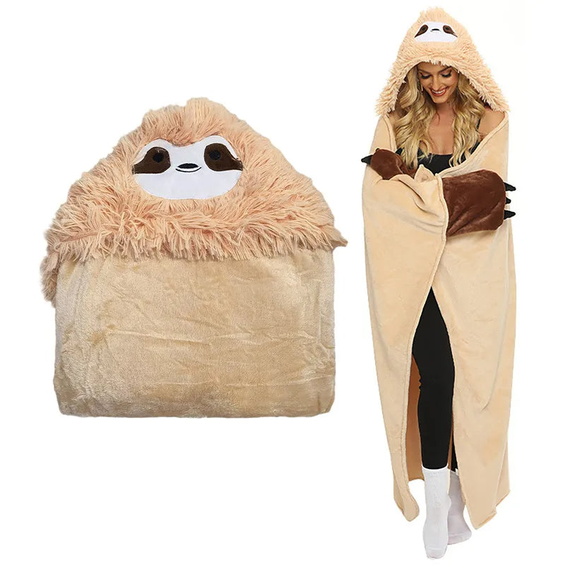 Hooded Flannel Sloth Shaped Blanket