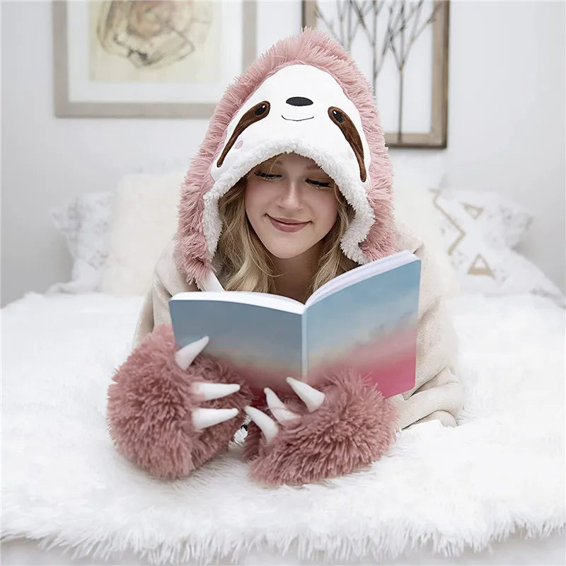 Hooded Flannel Sloth Shaped Blanket