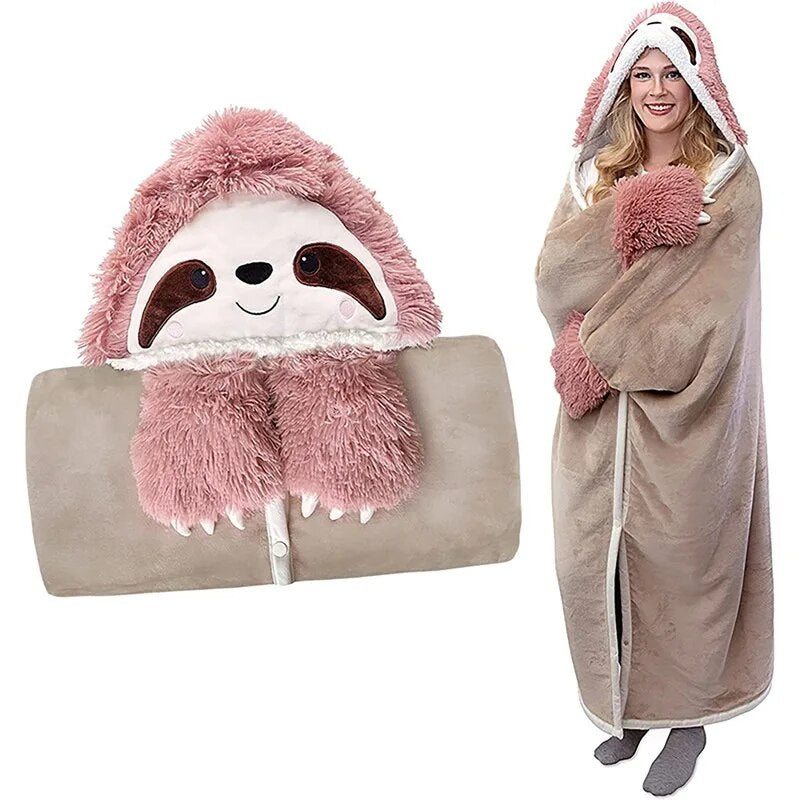 Hooded Flannel Sloth Shaped Blanket