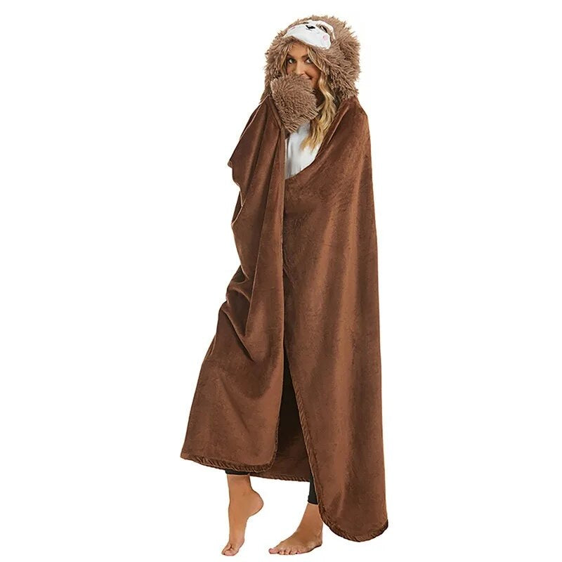 Hooded Flannel Sloth Shaped Blanket
