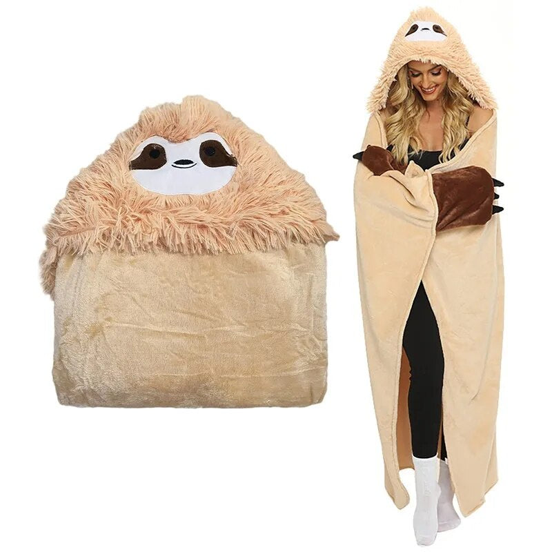 Hooded Flannel Sloth Shaped Blanket